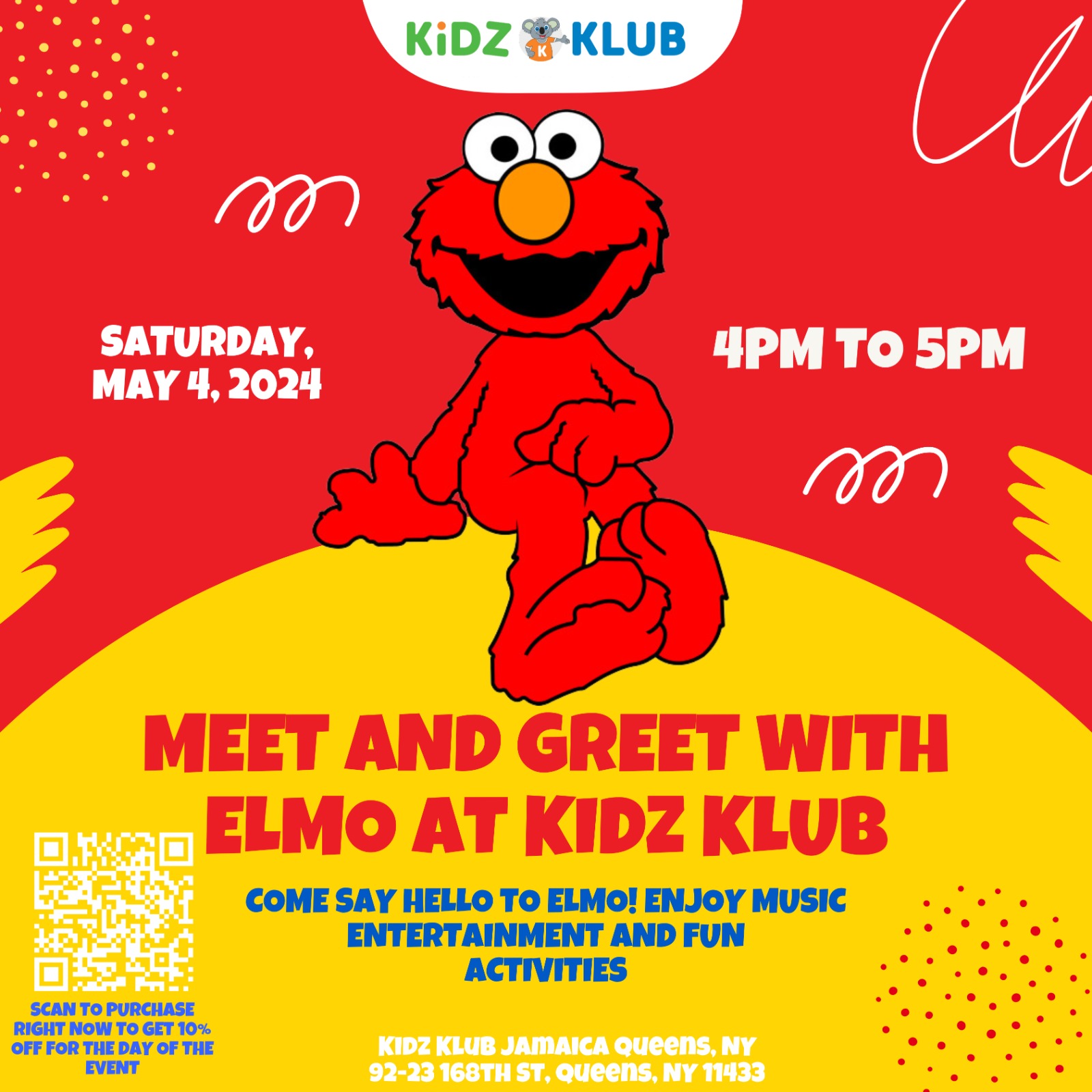 Meet and Greet with Elmo at Kidz Klub